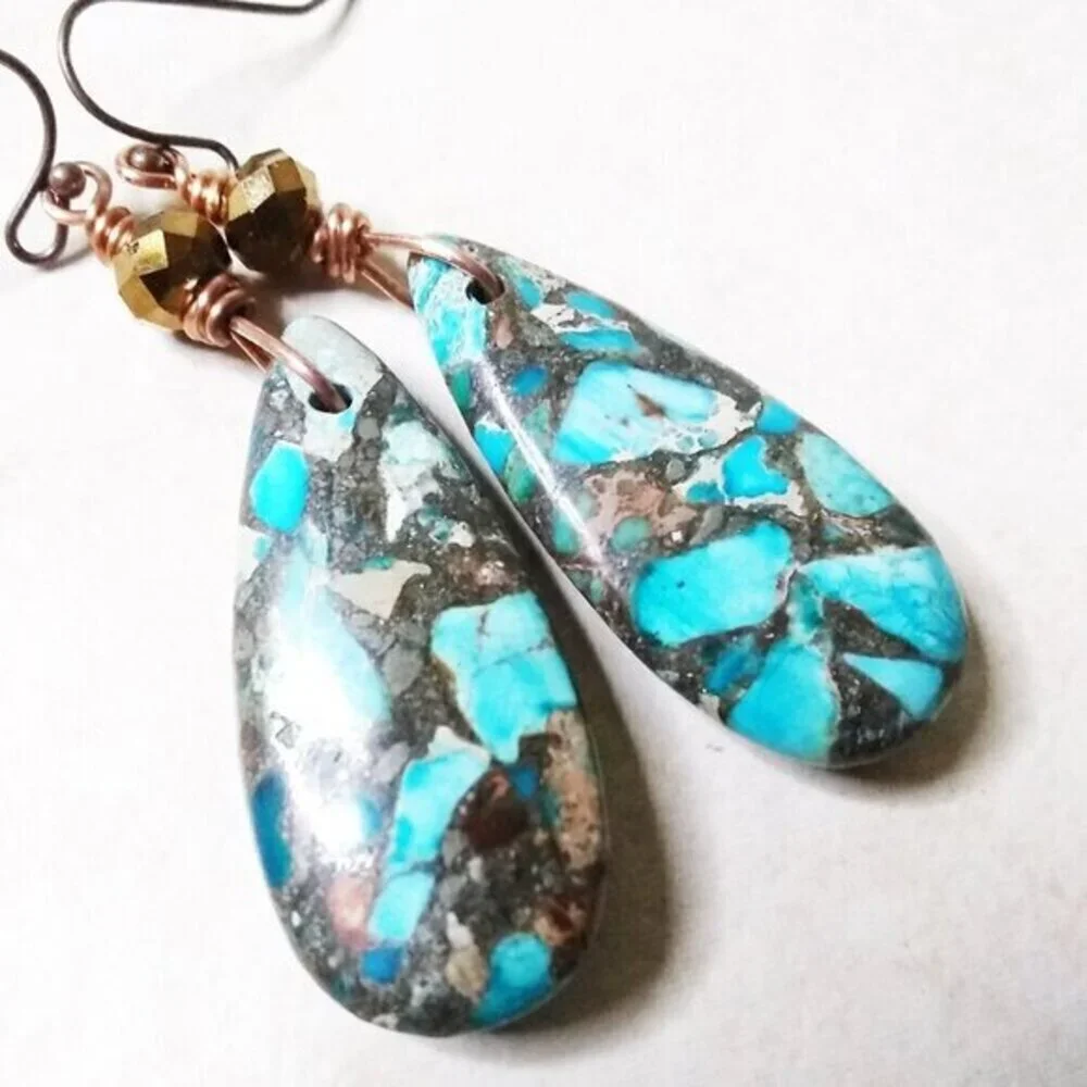 Sea Sediment Jasper! X-Large Teardrop Earrings - SouthWestern + Costal Cowgirl - Picture 5 of 8
